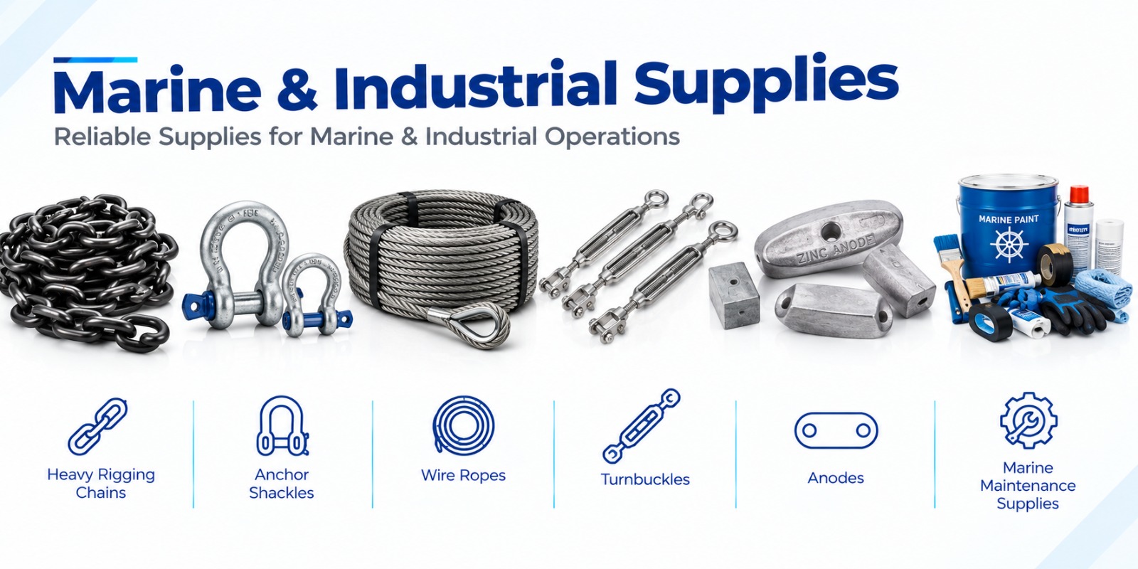Massive Marine Hardware, Rigging Chains & Shackles Stock